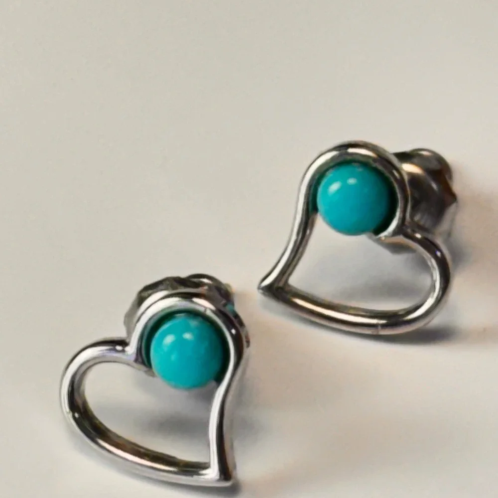 Heart Stud Earrings Silver Turquoise Tiny Boho Minimalist Y2K Statement Jewelry